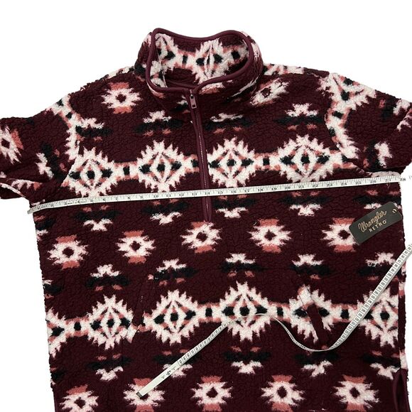 Wrangler Burgundy Aztec Sherpa Fleece Pullover M Half Zip - Picture 6 of 11